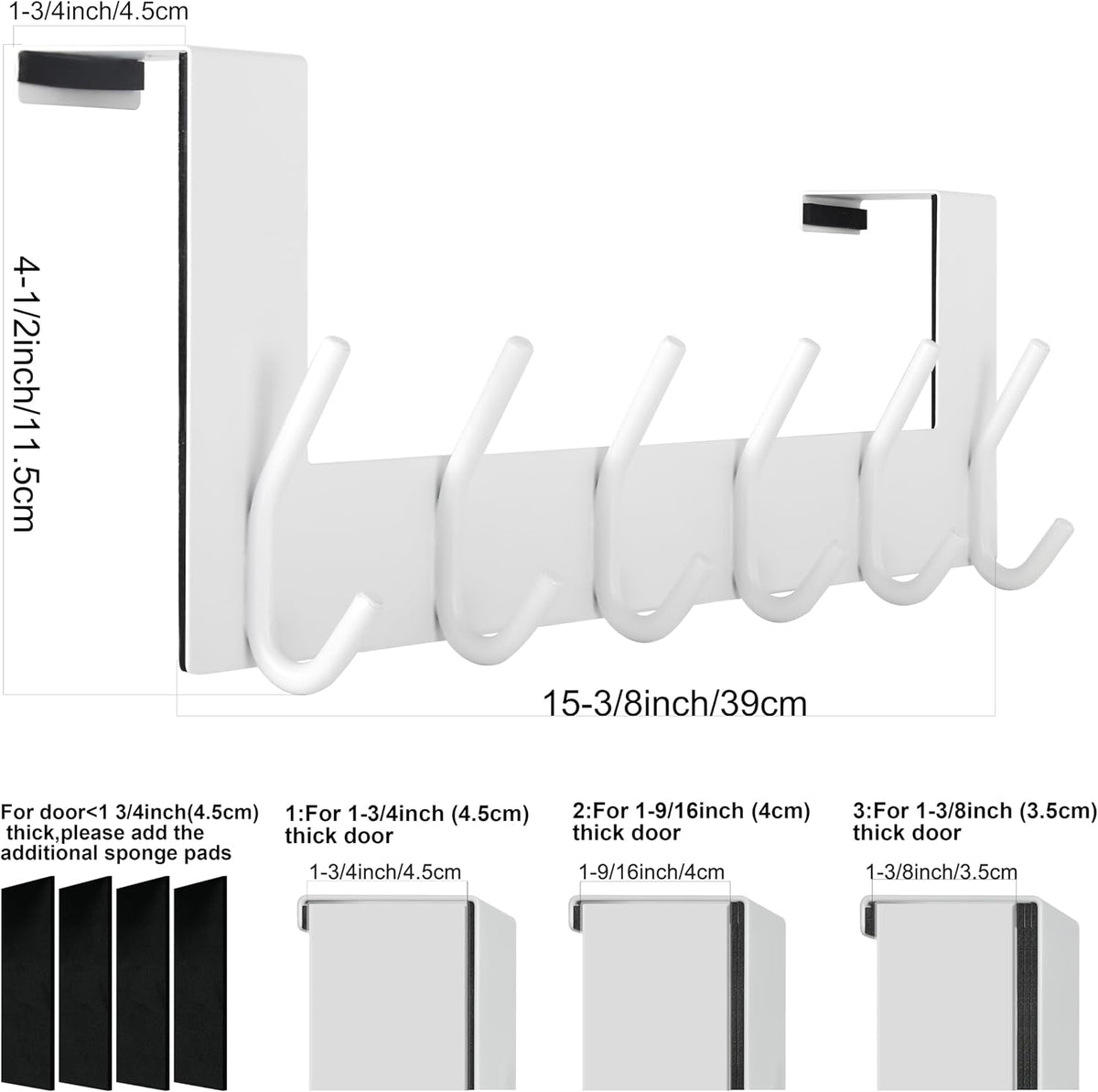 WEBI Over The Door Hooks,Door Hanger Over The Door Towel Rack,Door Coat Towel Hanger Door Coat Rack 6 Hooks for Hanging Clothes,Jacket,Hats,Bathroom,White,2 Packs
