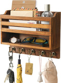 Key Holder Wall Mount with Mail Organizer, 5 Key Hooks, Brown