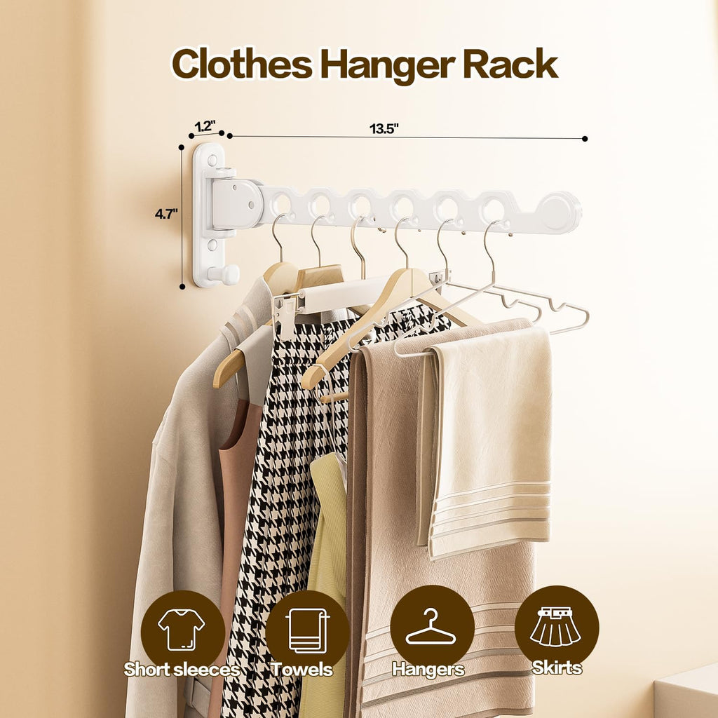 Wall Mounted Clothes Drying Rack, Laundry Clothes Hanger Rack Wall Mounted, Foldable Wall Clothes Rack for Laundry Room, Space Saving Closet Storage Organizer Clothes Hanger Indoor, 2pcs(White)