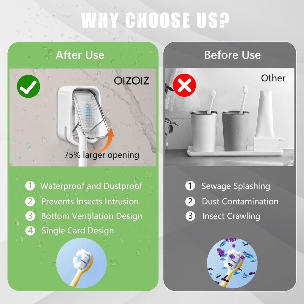 4 Pack Mini Toothbrush Holder Wall Mounted with Cover, Single Slot Toothbrush Storage Organizer for Shower, Compact Toothbrush Holders for Bathroom & Travel, Ideal for Family Tooth Brushes