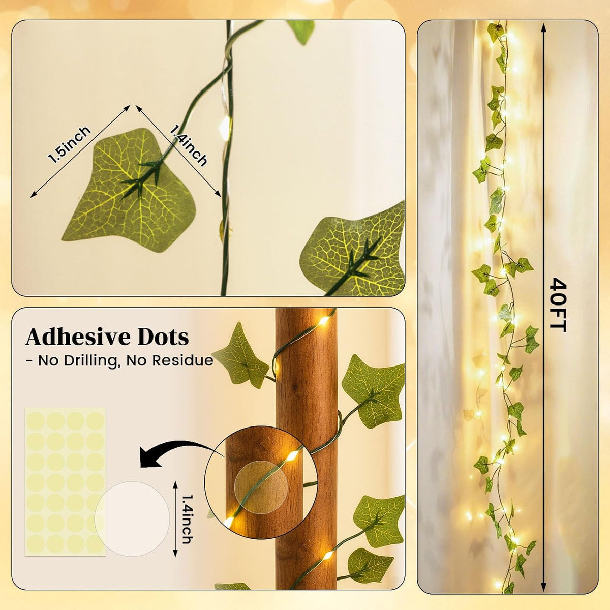 DomeStar 40 FT 120 LED Fairy Lights with Vines, Vines with Light, Curtain