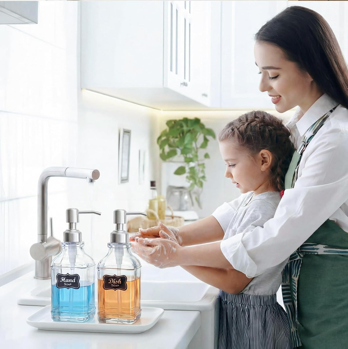 JASAI 2Pack Hand&Dish Glass Soap Dispenser with Rust Proof Pump & Stickers