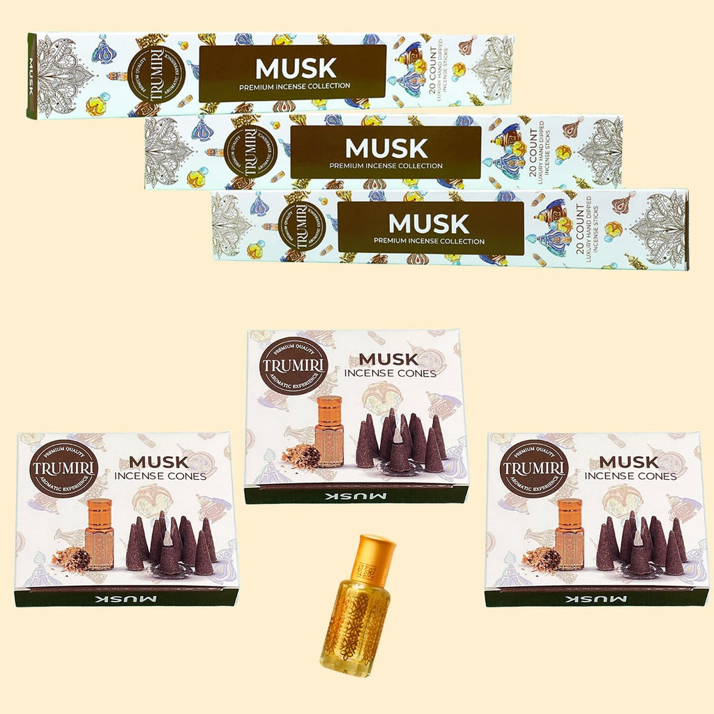 Musk Incense Sticks & Incense Cones Combo Pack - 60 Insence-Sticks + 30 Insence Cones - Inscense - Incense Cones Scented - Insents