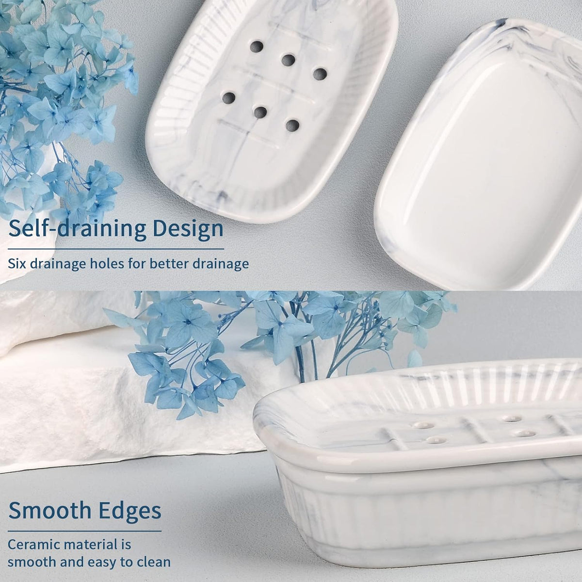 ANTIS'S HOME Marble Blue Double Layer Ceramic Self Draining Soap Dish Bathroom