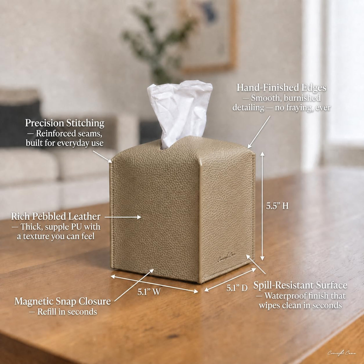 Premium PU Leather Tissue Box Holder - Elegant Hotel-Style Tissue Box Cover for Home, Office & Car Décor, Tissues Cube Organizer for a Natural & Classic Look (Gold 2 Pack)