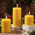 Beeswax Pillar Candles,Hand Rolled Honeycomb Design,3 Sizes,100 Hours Total