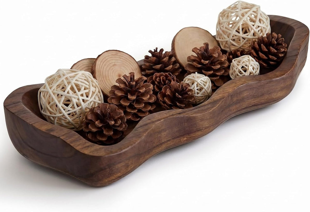 Nuogo 14 Inch Wooden Wavy Edge Dough Bowl Supplies, Brown