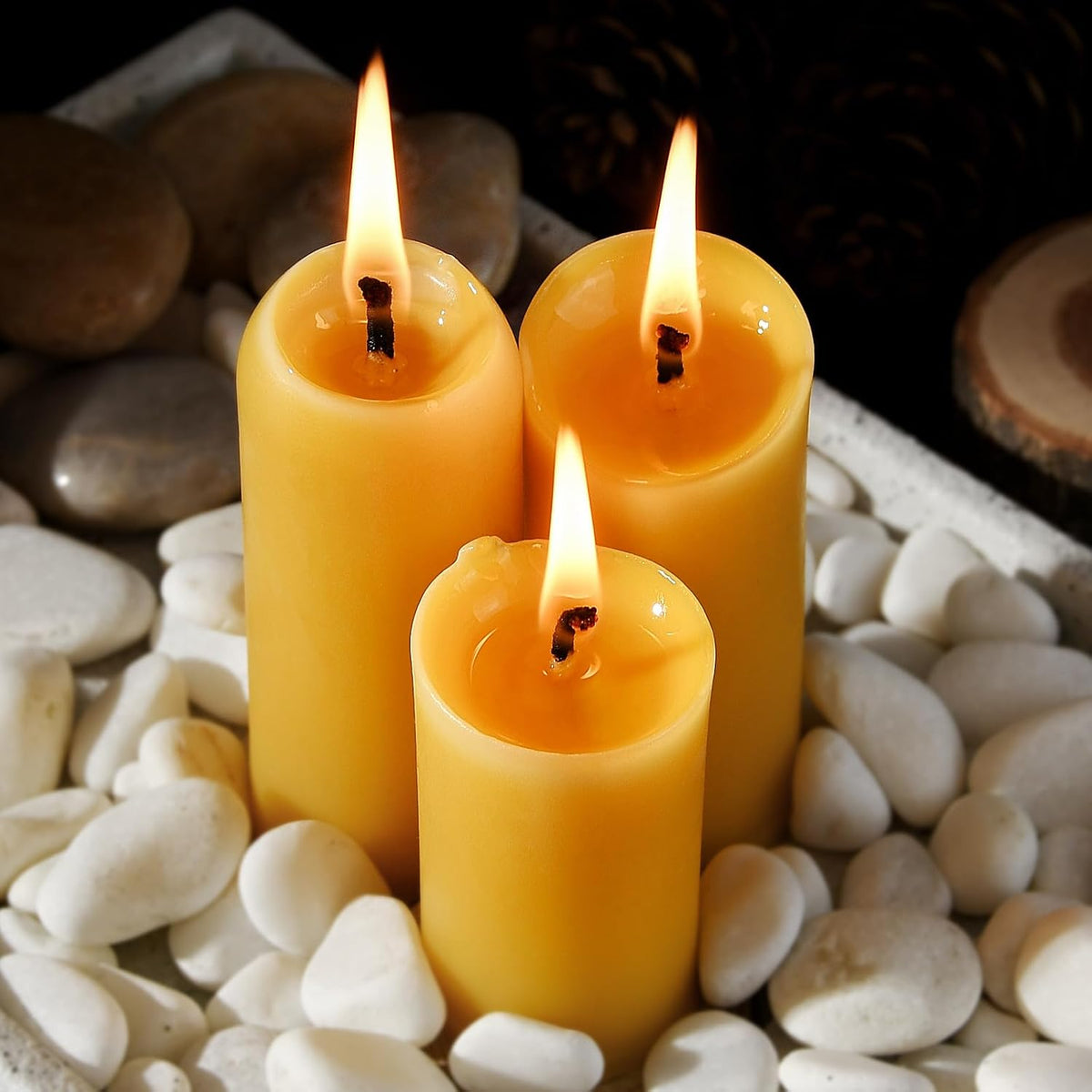 Natural Beeswax Emergency Pillar Candles, Pack of 15, Yellow, Long Lasting