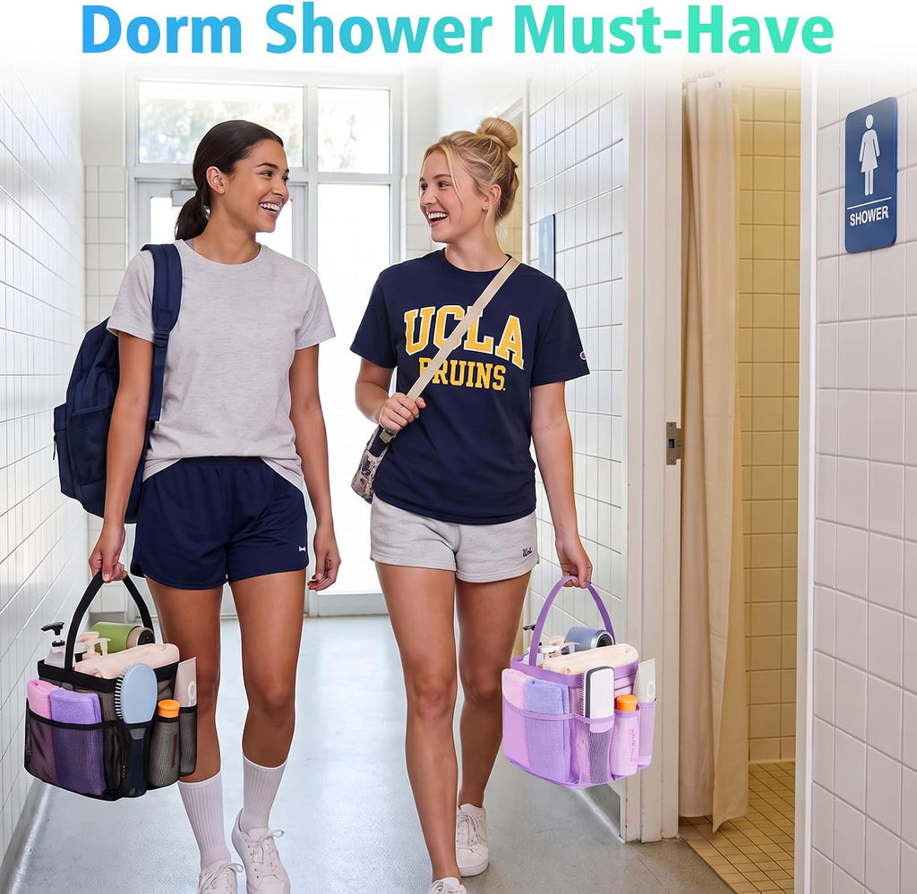 EUDELE 2 Pack Mesh Shower Caddy Portable for College Dorm Room Essentials, Shower Caddy Dorm with 9-Pocket Large Capacity,Shower Bag for Beach,Swimming,Gym All Black+All Pink