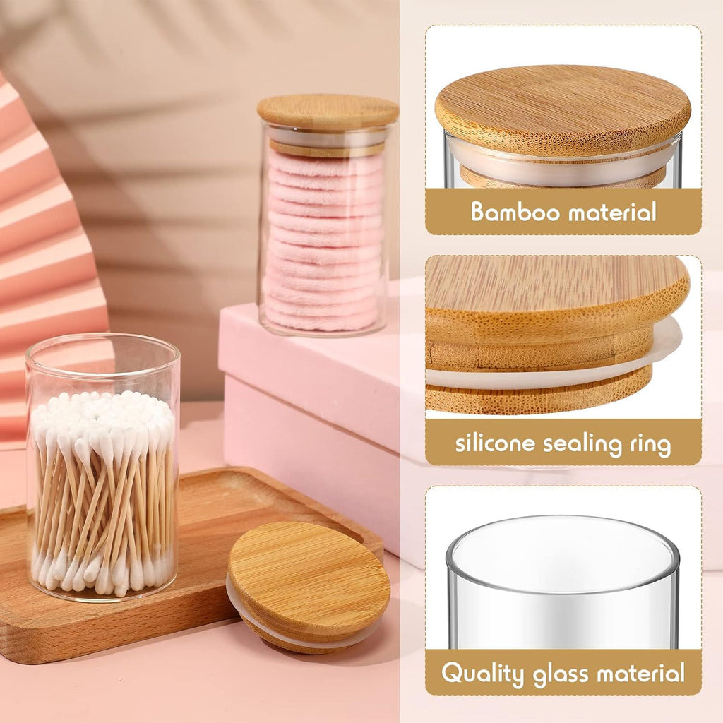 Irenare 6 Pack Glass Apothecary Jars with Lids Bamboo Bathroom Accessories