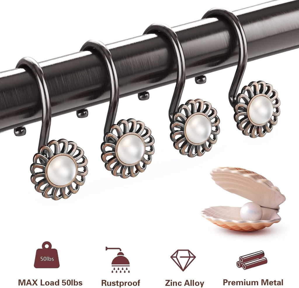 Oil Rubbed Bronze Sunflower Shower Curtain Hooks, 12Pcs Rustproof