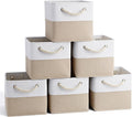 11 x 11 Inch Cube Storage Bins, 6 Pack Foldable Linen Organizer with Rope Handles for Home, Office, Closet, Clothes, Toys, White and Beige
