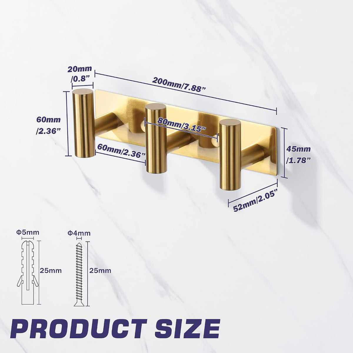 Alise Coat Hooks Hat and Coat Rack with 3 Hooks Wall Mounted,Brushed Gold