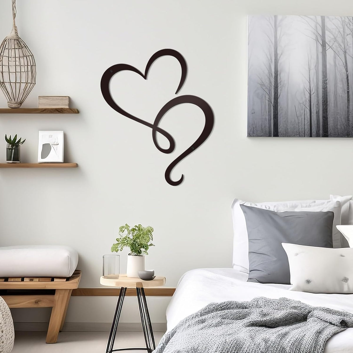 Bnesi Minimalist Heart Metal Wall Art, Black Wall Decor for Bedroom