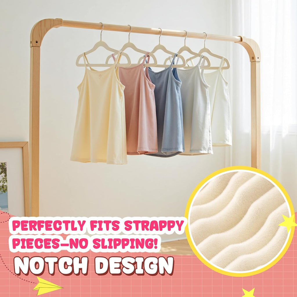 Korpai 30 Pack Baby Velvet Hangers 11 Inch,Non-Slip,Ultra Slim,Space-Saving Baby Hangers with 360° Swivel Hook, 7LBS Capacity,Baby Clothes Hangers Ideal for Baby Romper/Dresses/Shirts/Coats/, Beige