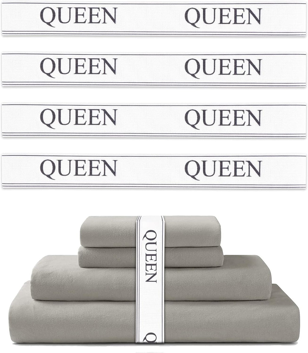 Bed Sheet Organizer Bands - Sheet Keepers & Elastic Storage for Linen Closet - Queen 4 Pack