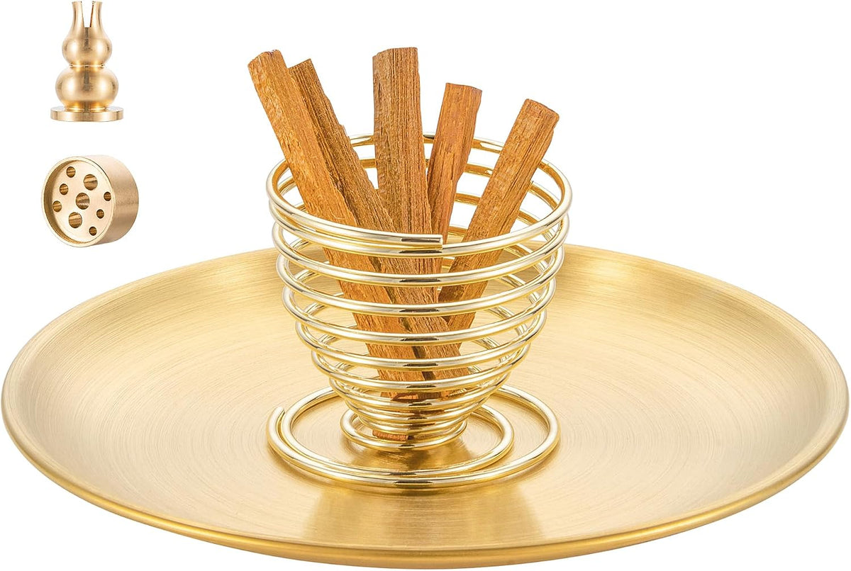 4 in 1 Brass Gourd Incense Burner Sticks Cones Coils Ash Catcher Home Decor