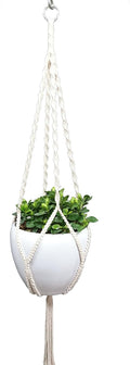 4 Legs Cotton Rope Macrame Plant Hanger Hanging Planter Holders Cream Color, 48-inches for 10-12" Pot (Cream)