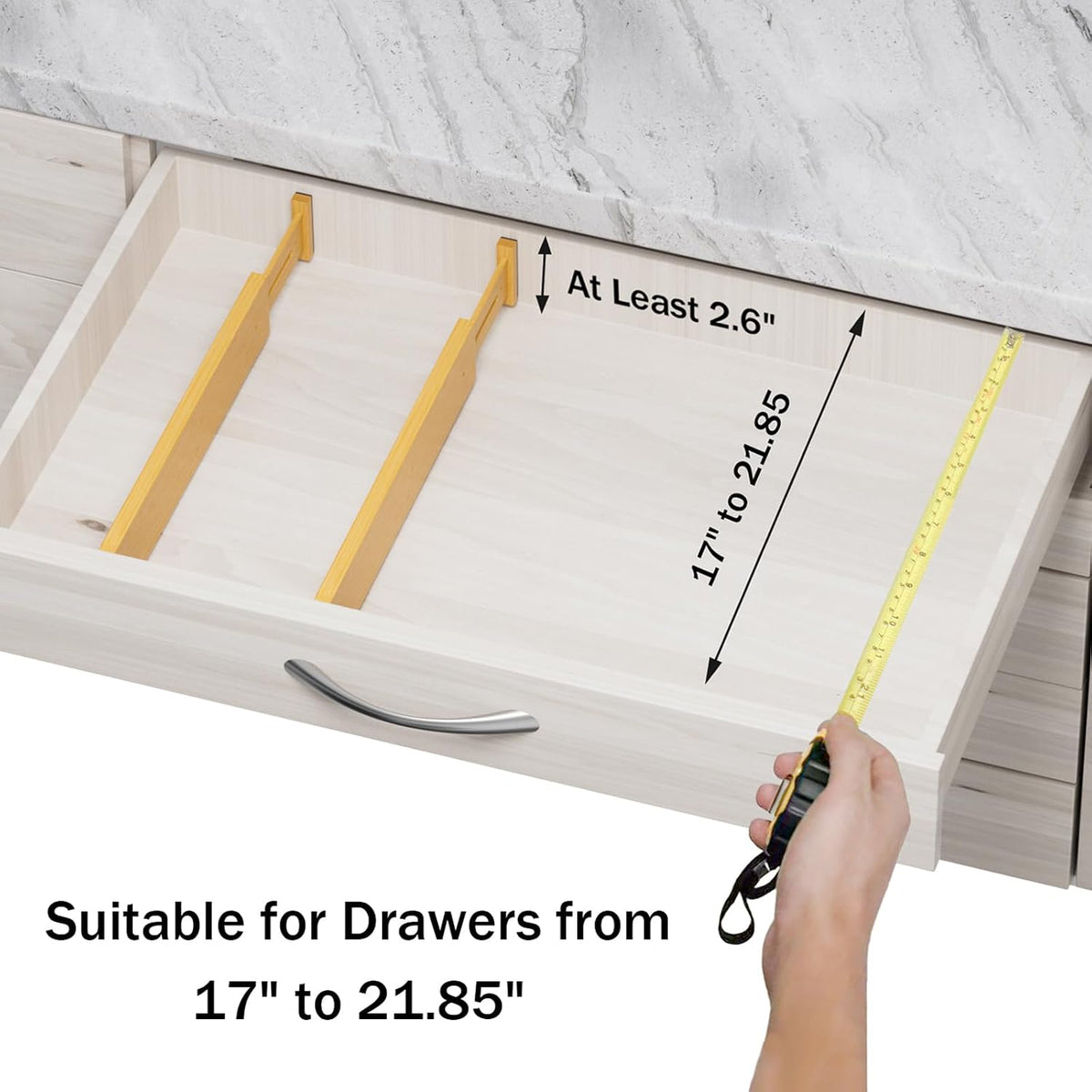 Bamboo Drawer Dividers Organizers, 2.56" High, 17"-21.8" Adjustable, 8 Pack