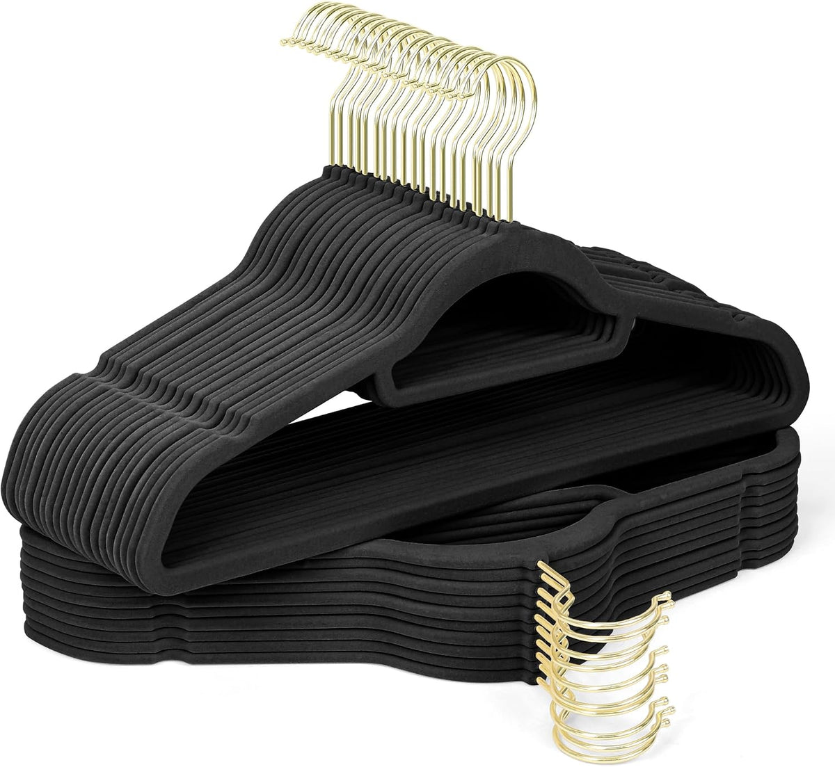 Velvet Hangers 30 Pack with Gold Hooks, Non-Slip Felt Clothes Hangers Black