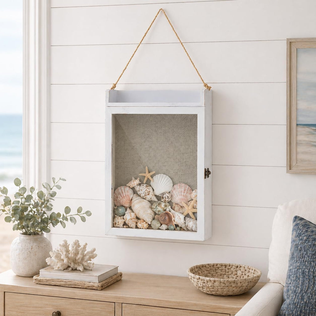 11x16 Shadow Box Frame with Shelves, Wedding Display Case, White