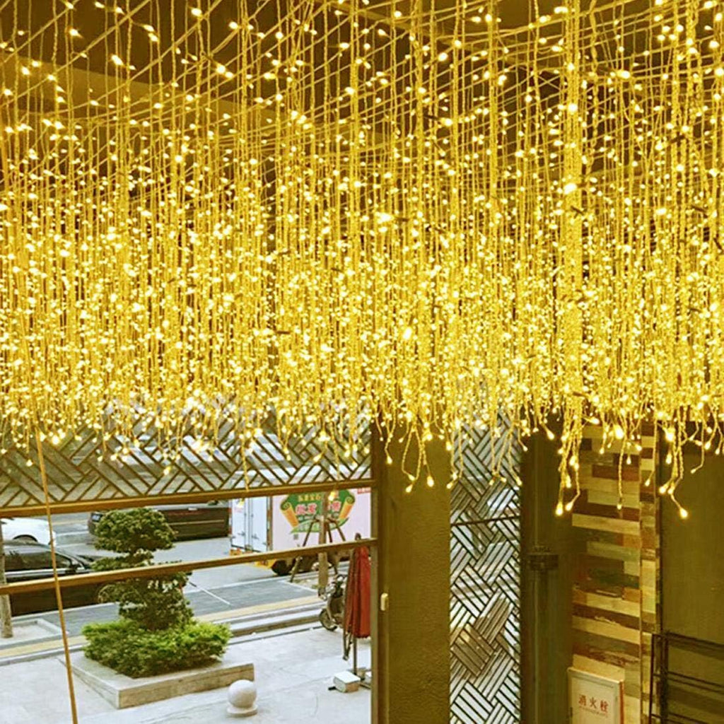 LED Icicle Christmas Lights, 16.4FT 216 LEDs Fairy Extendable Curtain 8 Modes Dangling Twinkle Novelty Hanging String Lights for Ceiling Garden Party Decorations, Warm White 5M