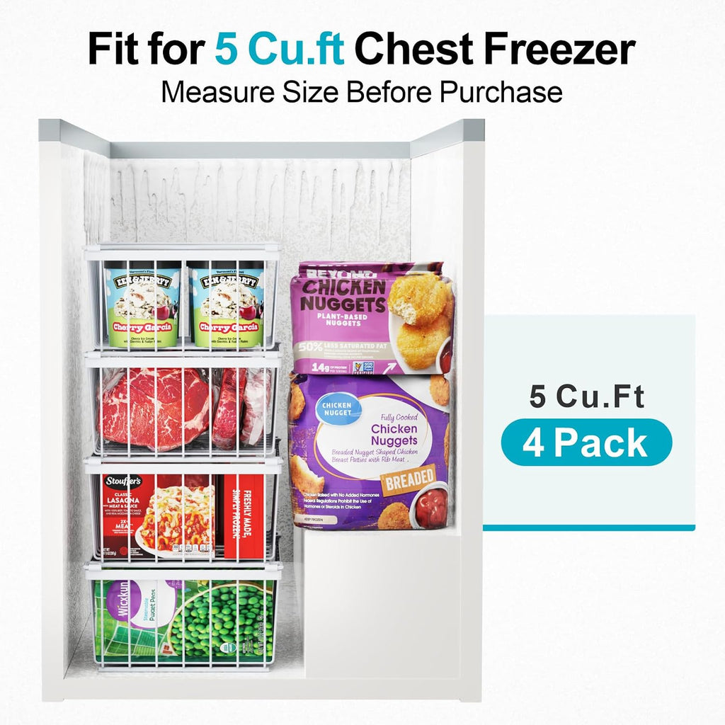 iSPECLE Chest Freezer Organizer - Storage Baskets for 5 Cu.Ft, 4 Pack