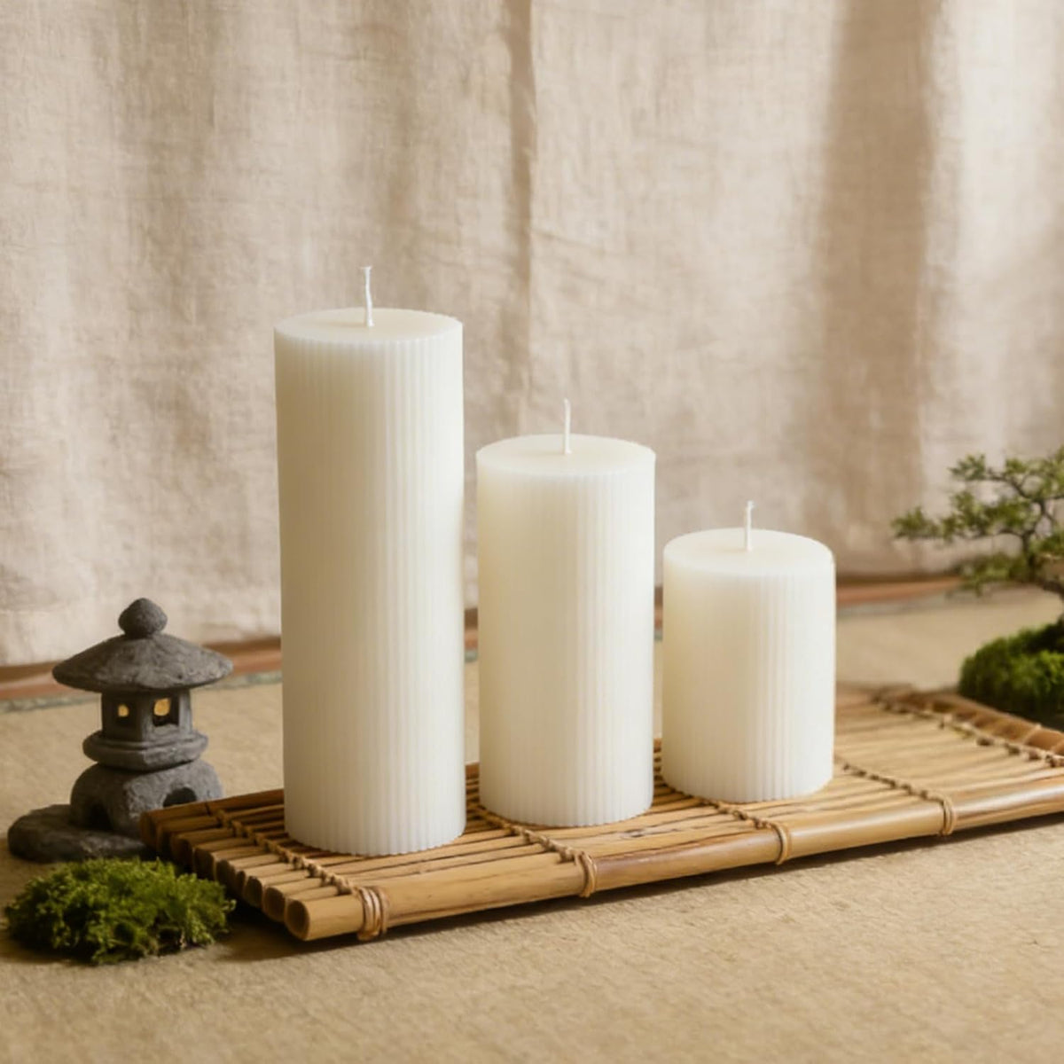 Ribbed Pillar Candles 3x4 Inch 6 Pack White Soy Candles
