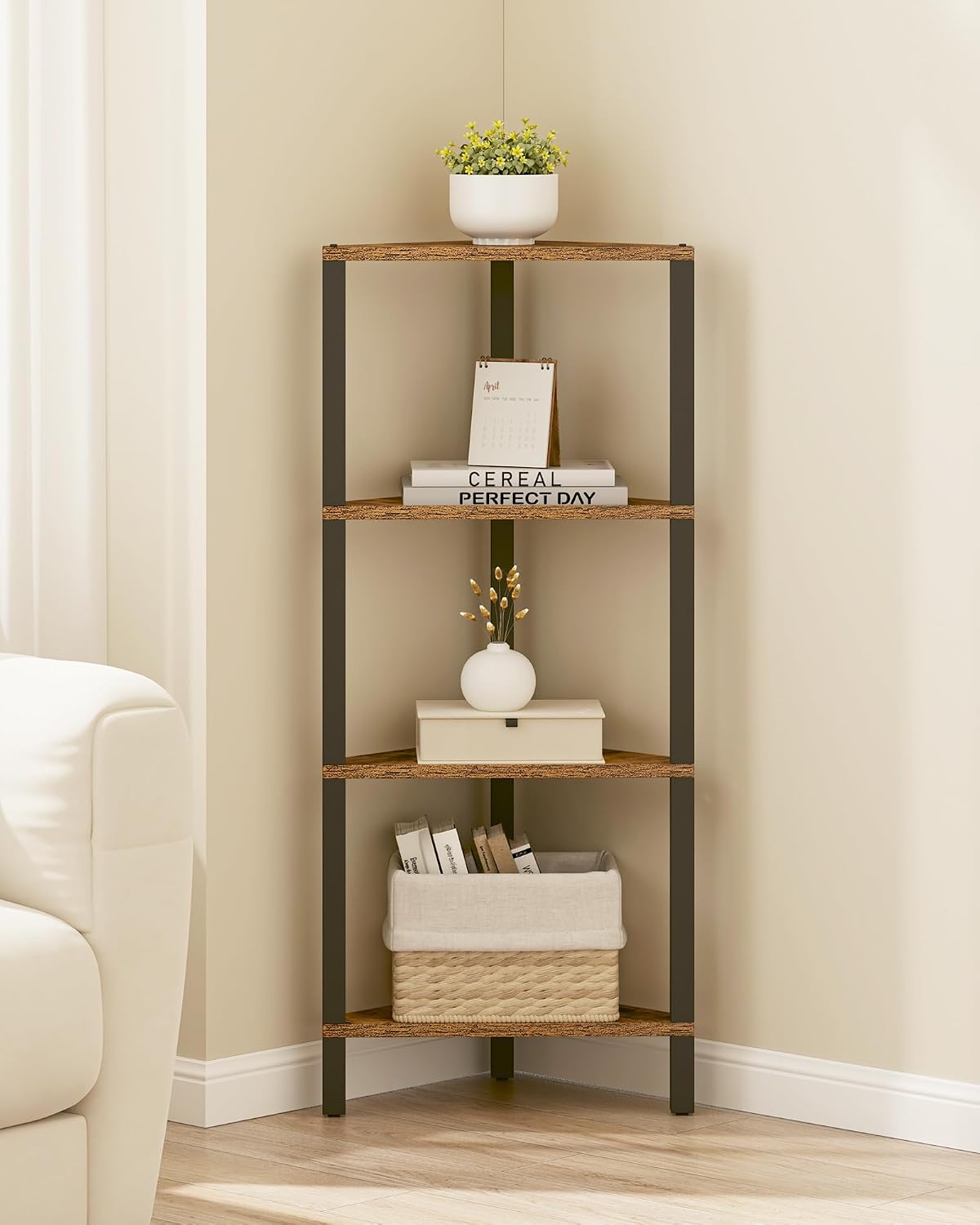 TUTOTAK Corner Shelf, 4-Tier Corner Bookshelf for Small Space