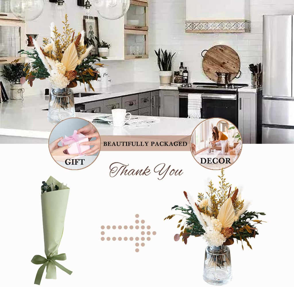 Dried Flowers for Vase, Boho Pampas Grass Hydrangea Eucalyptus Bouquet