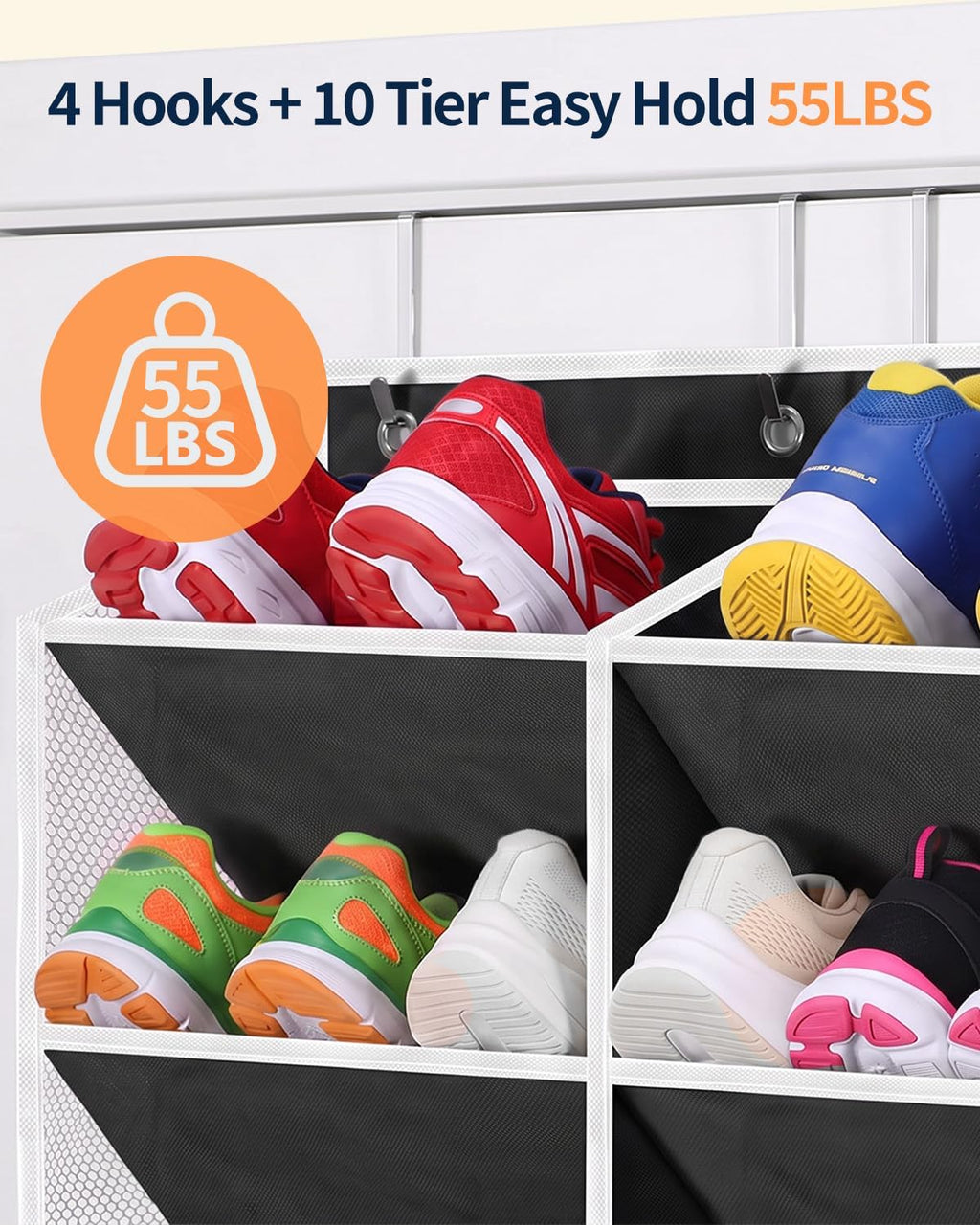 Yecaye 10 Tier Widen Over the Door Shoe Organizer for 20-30 Pairs, Black