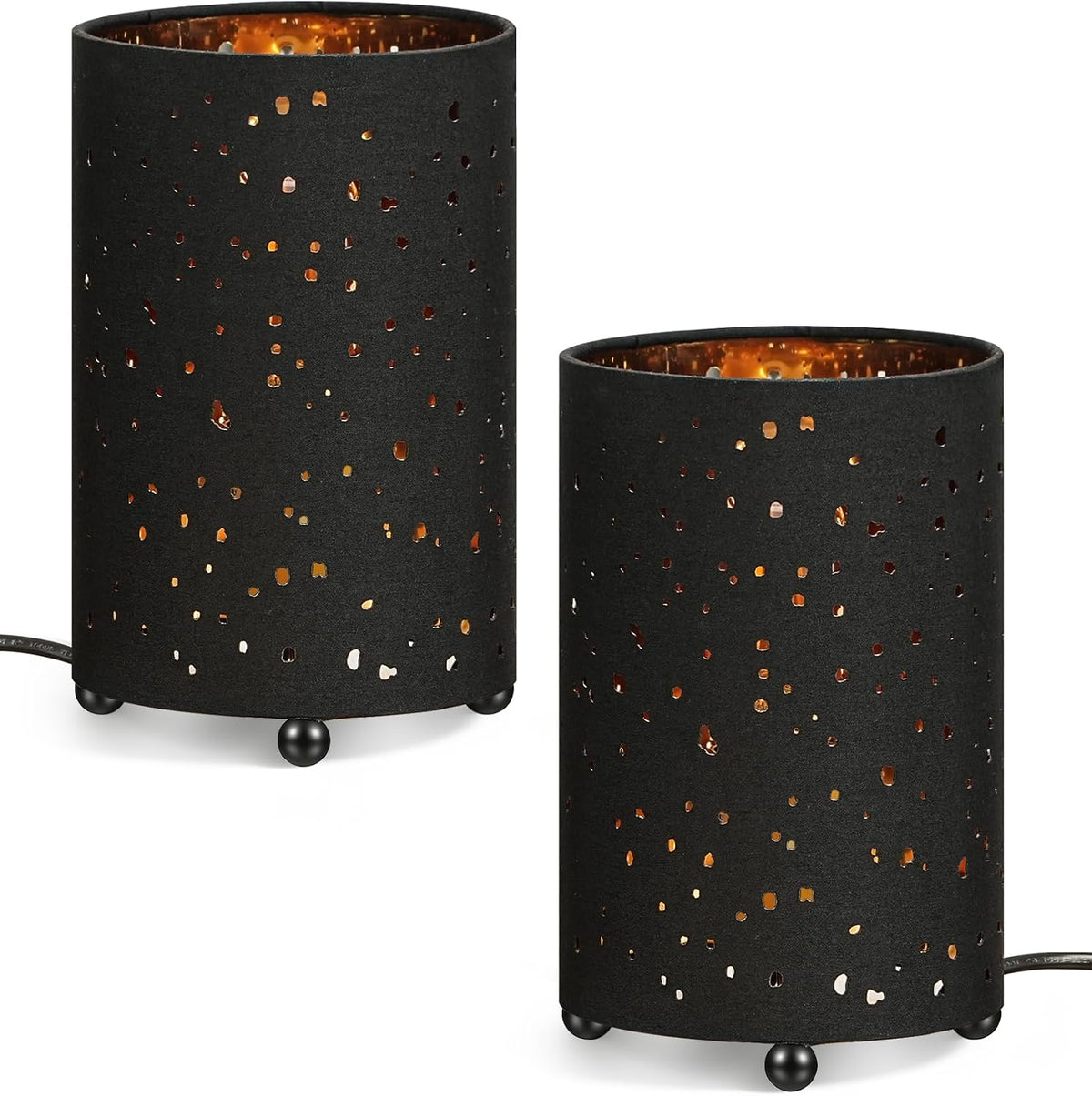 Black Table Lamps Set of 2, 8.1" Small Bedside Lamps Set of 2