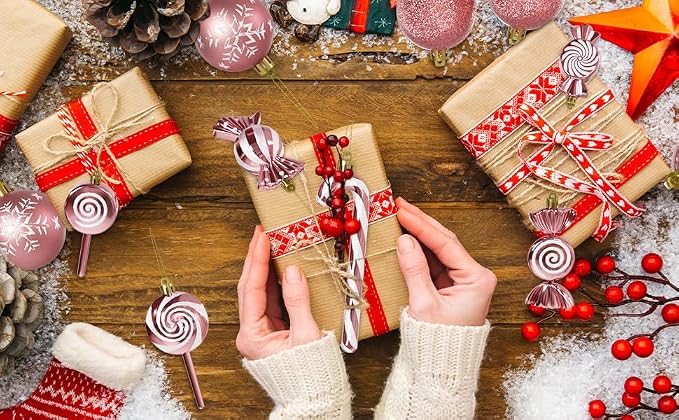 36 Pcs Christmas Ornaments, MOYEE Shatterproof Plastic Christmas Ornaments for Tree - Candy Cane Christmas Decorations Candies Christmas Ball Ornaments (Rose Gold)
