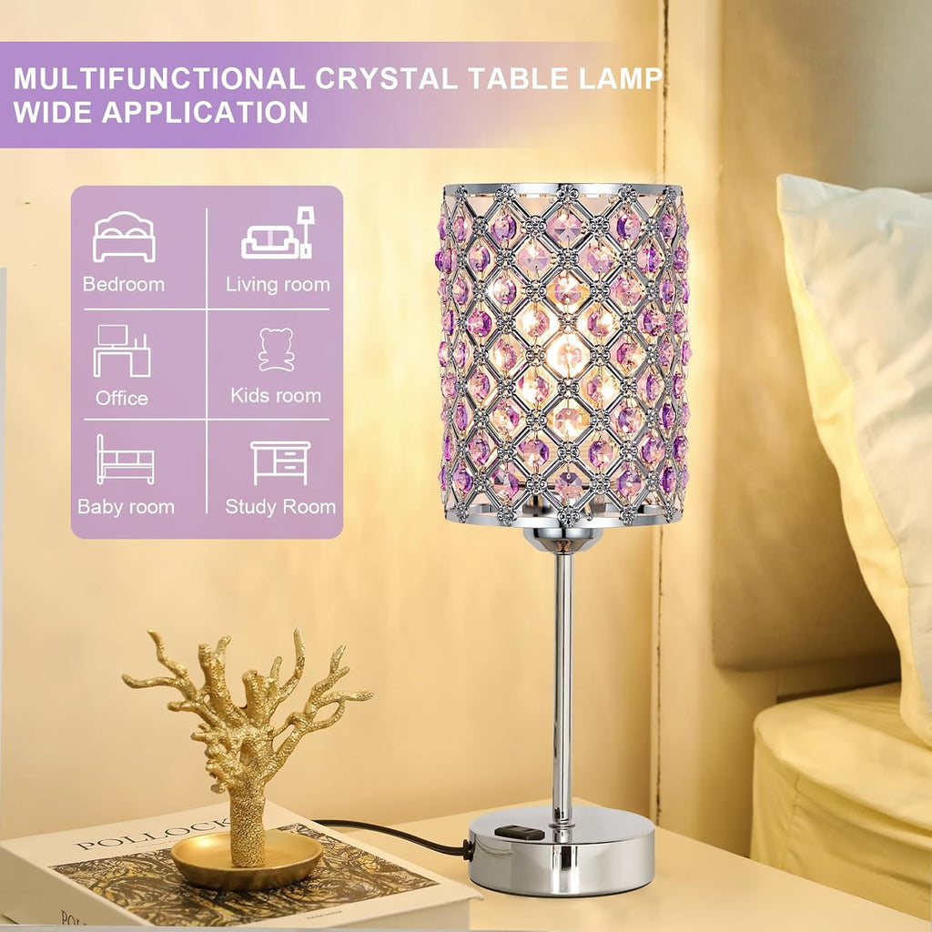 Hong-in Crystal Lamps for Night Stands, Purple Table Lamp for Bedroom