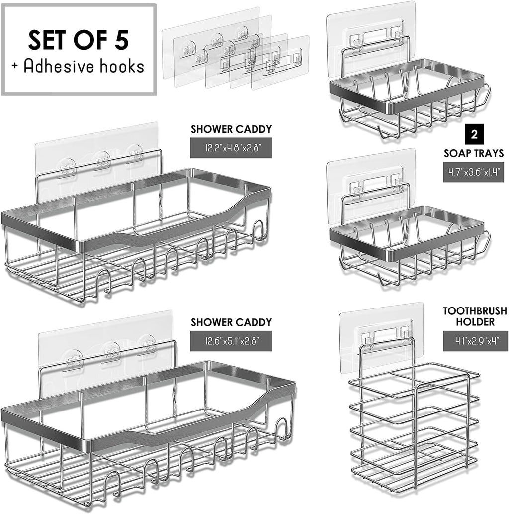 Clara Clark Shower Caddy Adhesive Organizer - Large Capacity Shower Rack, Rustproof Stainless Steel Shelves for Bathroom Storage & Home Decor