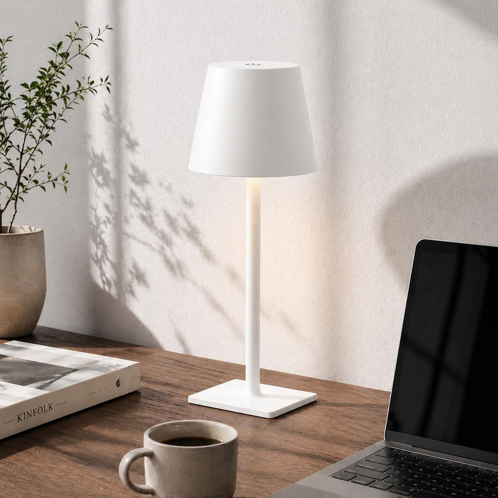 White Cordless Table Lamp Set of 2 for Patio Restaurant Home Dinner Kitchen