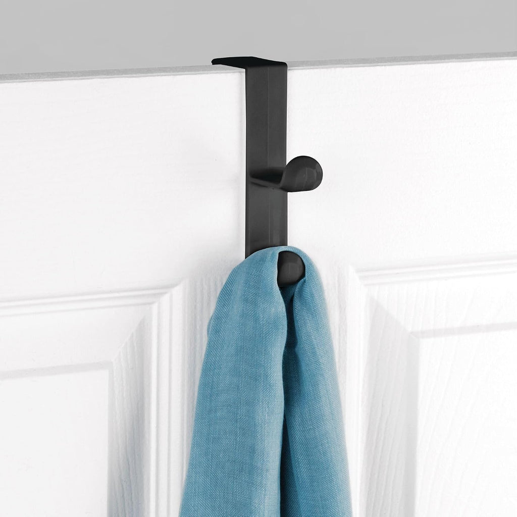 iDesign 3-Pack Over Door Double Hook for Closet, Bathroom, or Dorm, Small Over-The-Door Hanger, Black