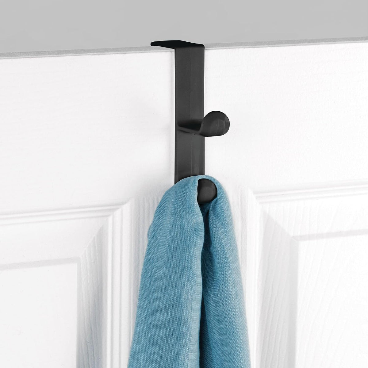 iDesign 3-Pack Over Door Double Hook for Closet, Bathroom, or Dorm, Small Over-The-Door Hanger, Black