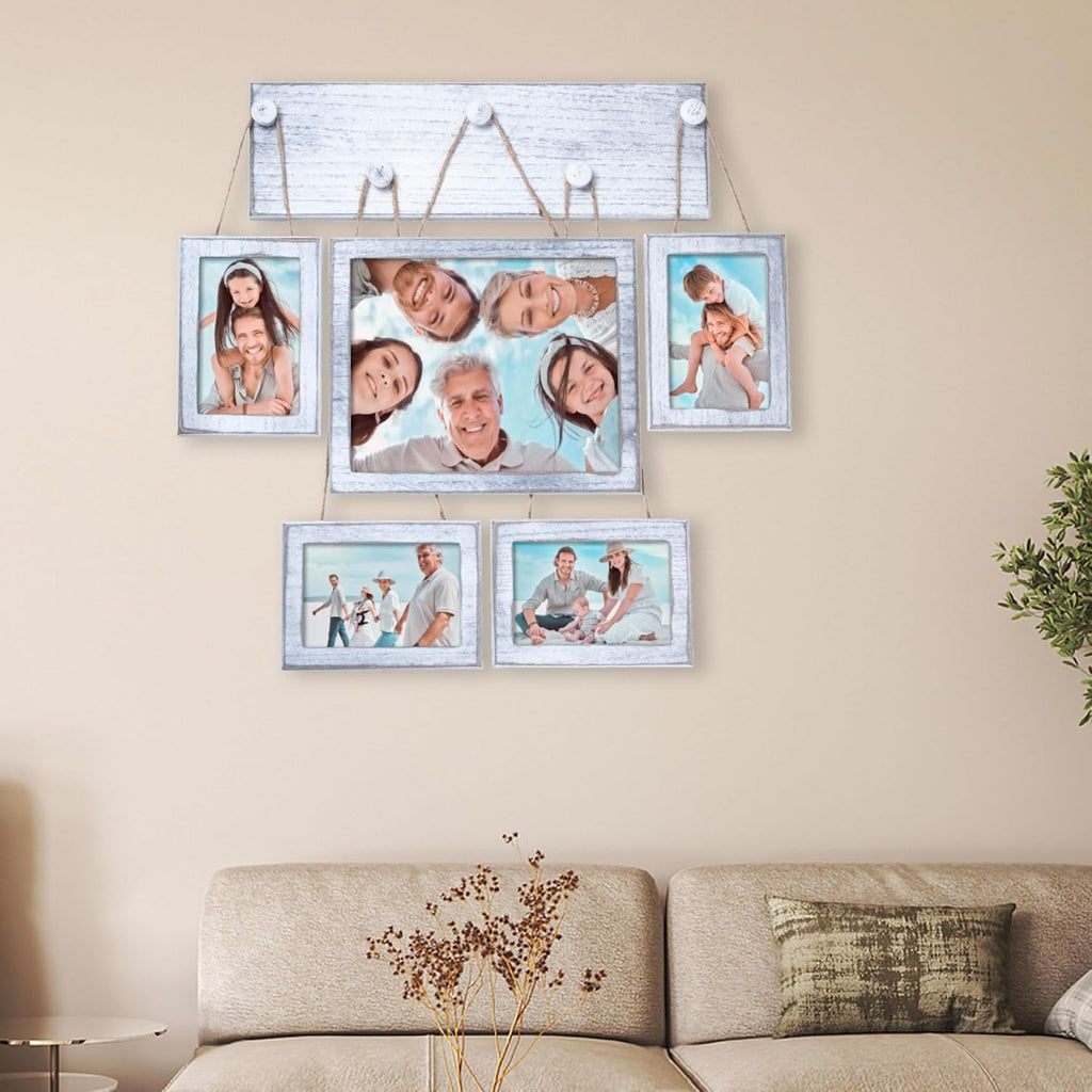 Collage Picture Frames 4x6 Set of 5 for Wall – Rustic White Farmhouse