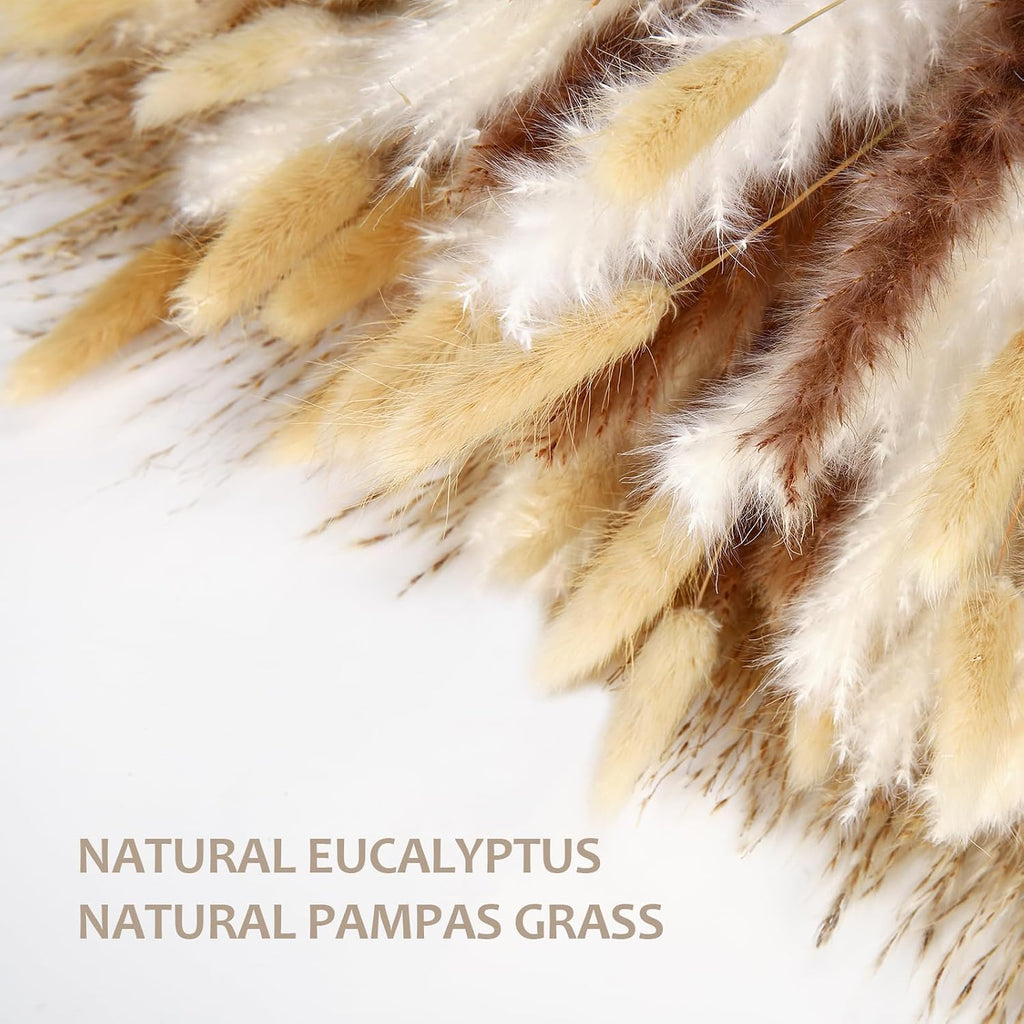 220 Stems Dried Pampas Grass Decor-White Pampas Grass,Brown Pampas,Bunny Tails Grass,Fluffy Pompas.Rustic Flower Bouquets for Wedding, Home Decor,Table Centerpiece,Apartment and Boho Decor