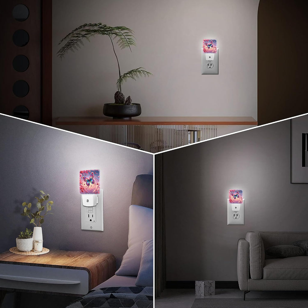 LED Night Light Lamp with Smart Sensor Dusk to Dawn Sensor,Cute Butterfly Happy Valentine's Day Red Hearts Night Light Daylight White,0.5W Plug-into Wall for Adults,Bedroom,Bathroom,Hallway