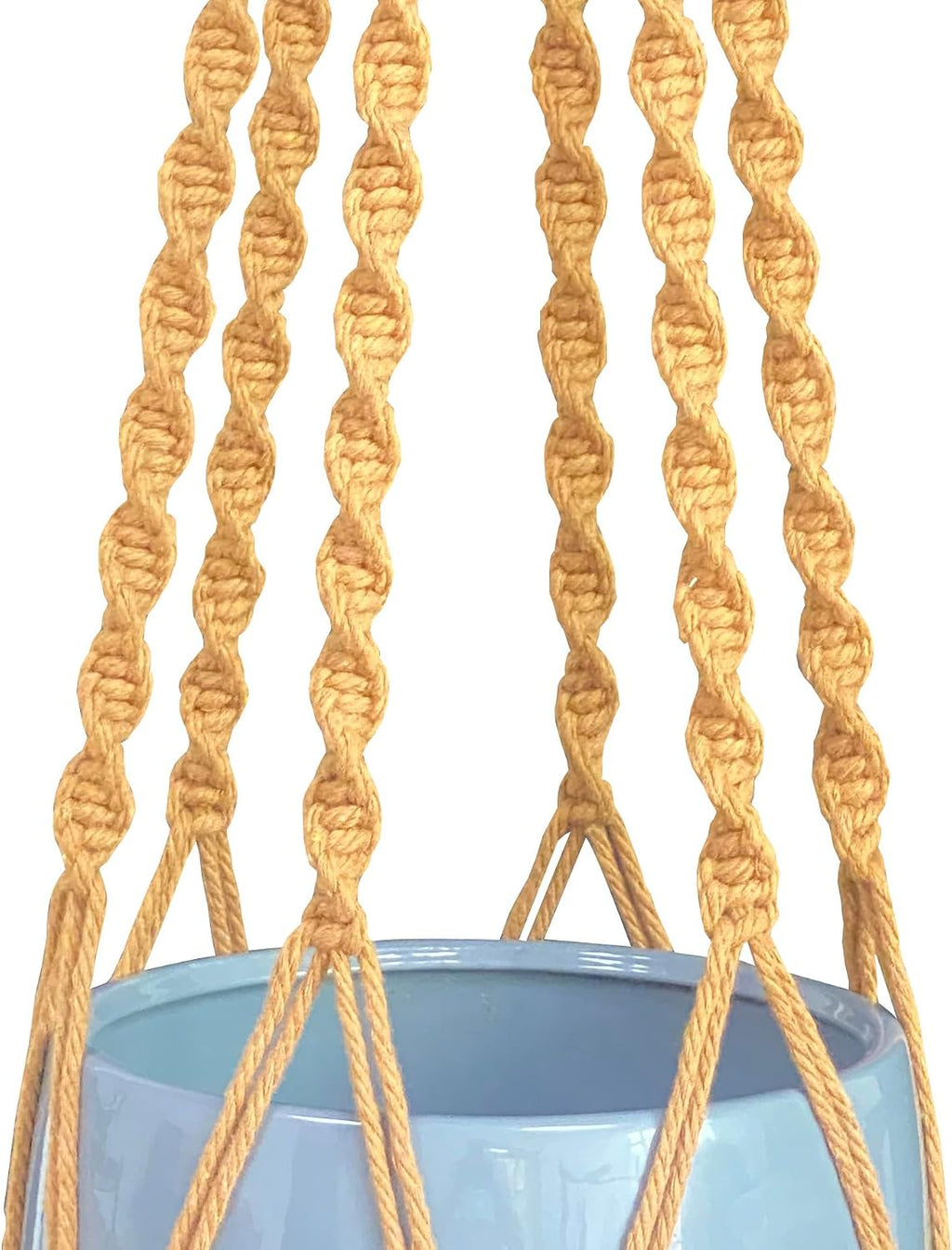 6 Legs Macrame Natural Brown Cotton Plant Hanger & Holder and Metal Ring, 51-inches Length (Without the White Pot and Plant) (Brown)