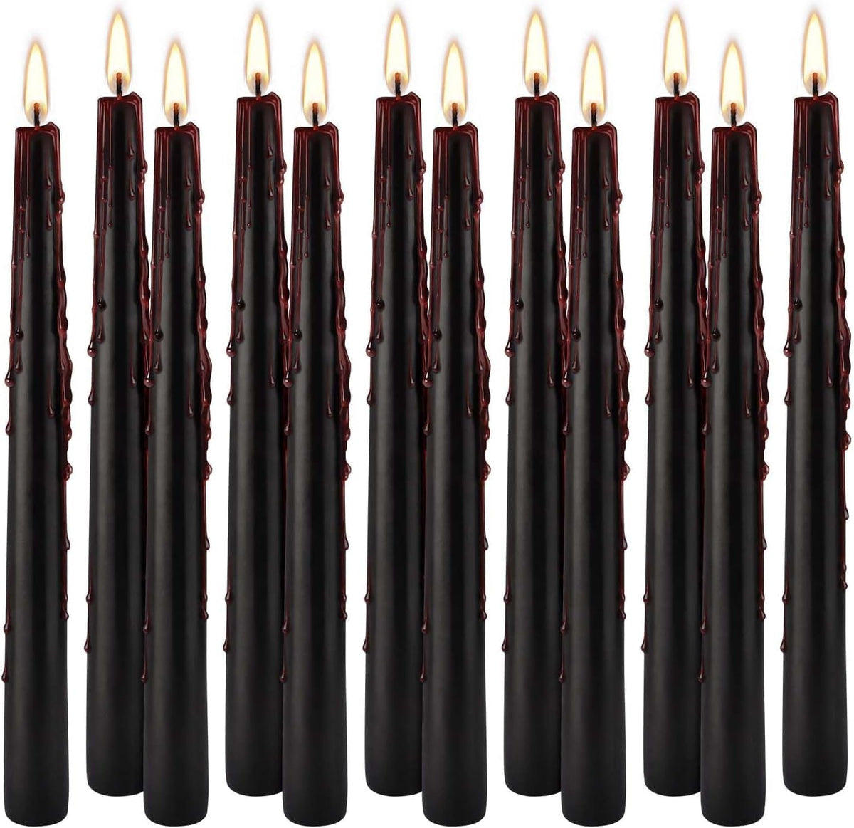 12PCS 10-Inch Black Bleeding Taper Candles,Vampire Tears Taper Candles- Unscented Ideal for Halloween, Christmas, Rituals, and Themed Party Decor