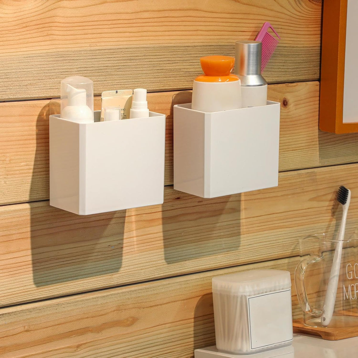Suclain 8 Pcs Wall Mounted Organizer Floating Shelf Wall Bin, White