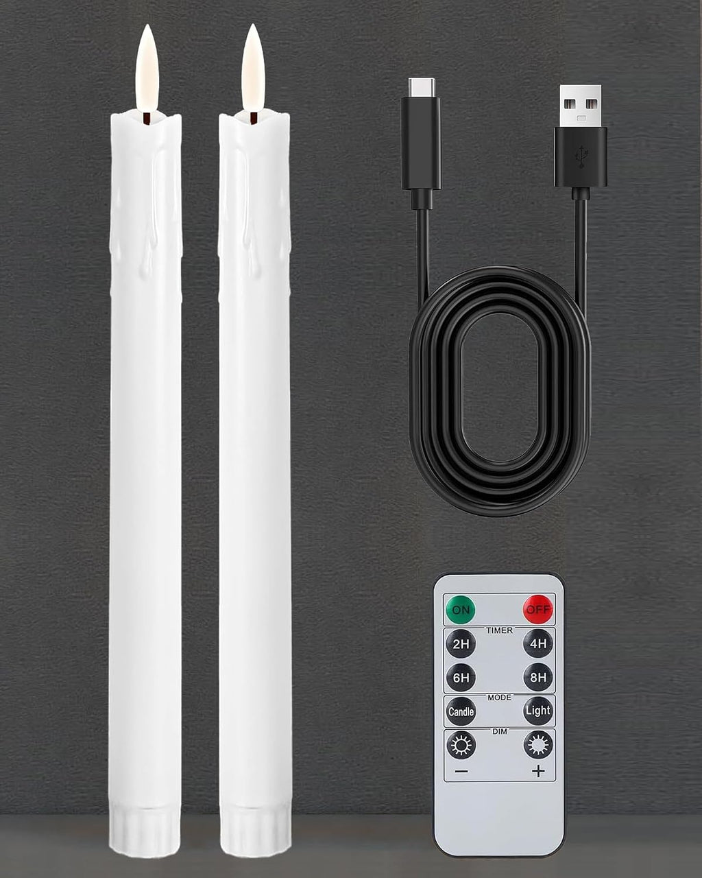 Gmnee 9.6" Taper Rechargeable Candles with Remote and Timer, White