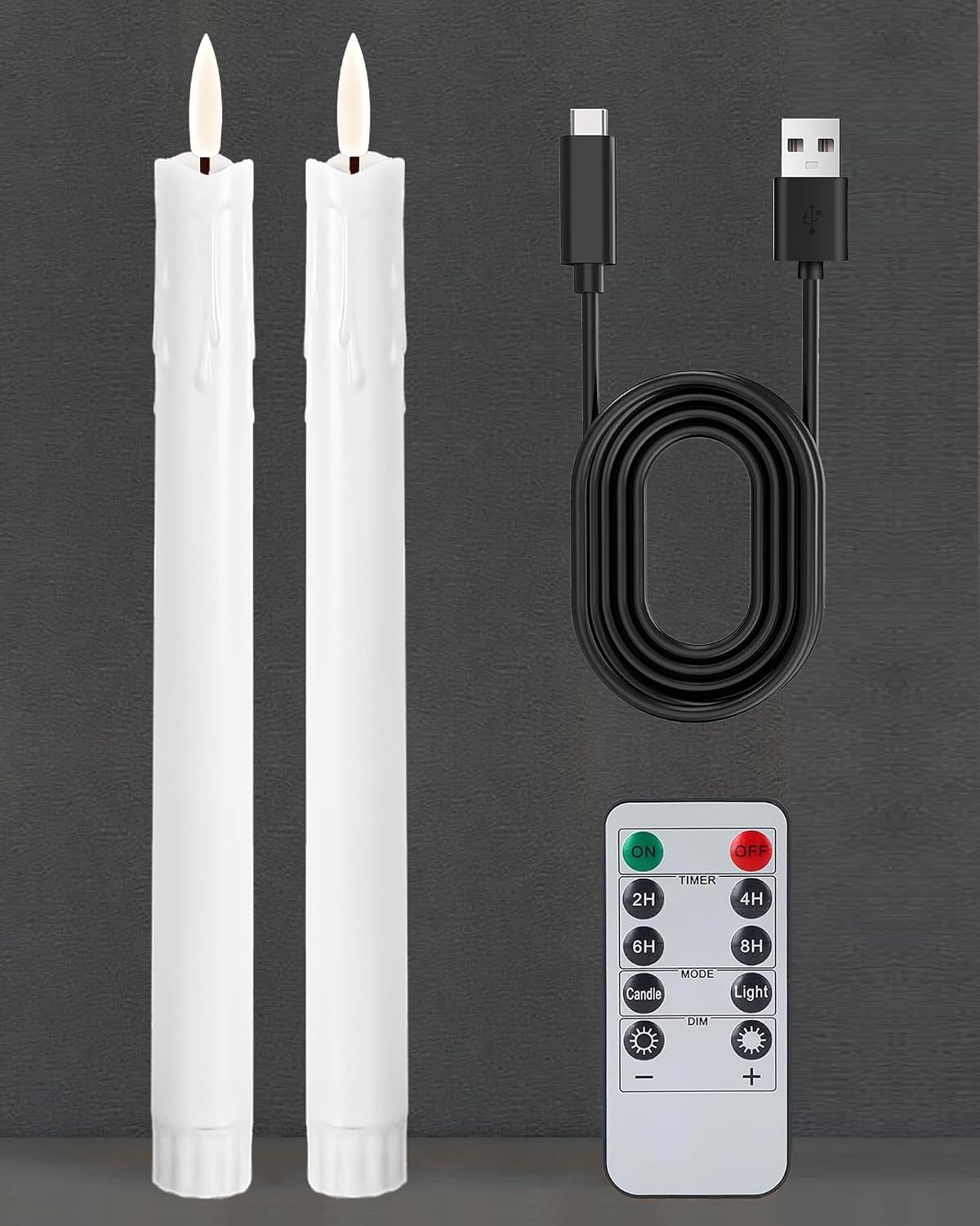 Gmnee 9.6" Taper Rechargeable Candles with Remote and Timer, White