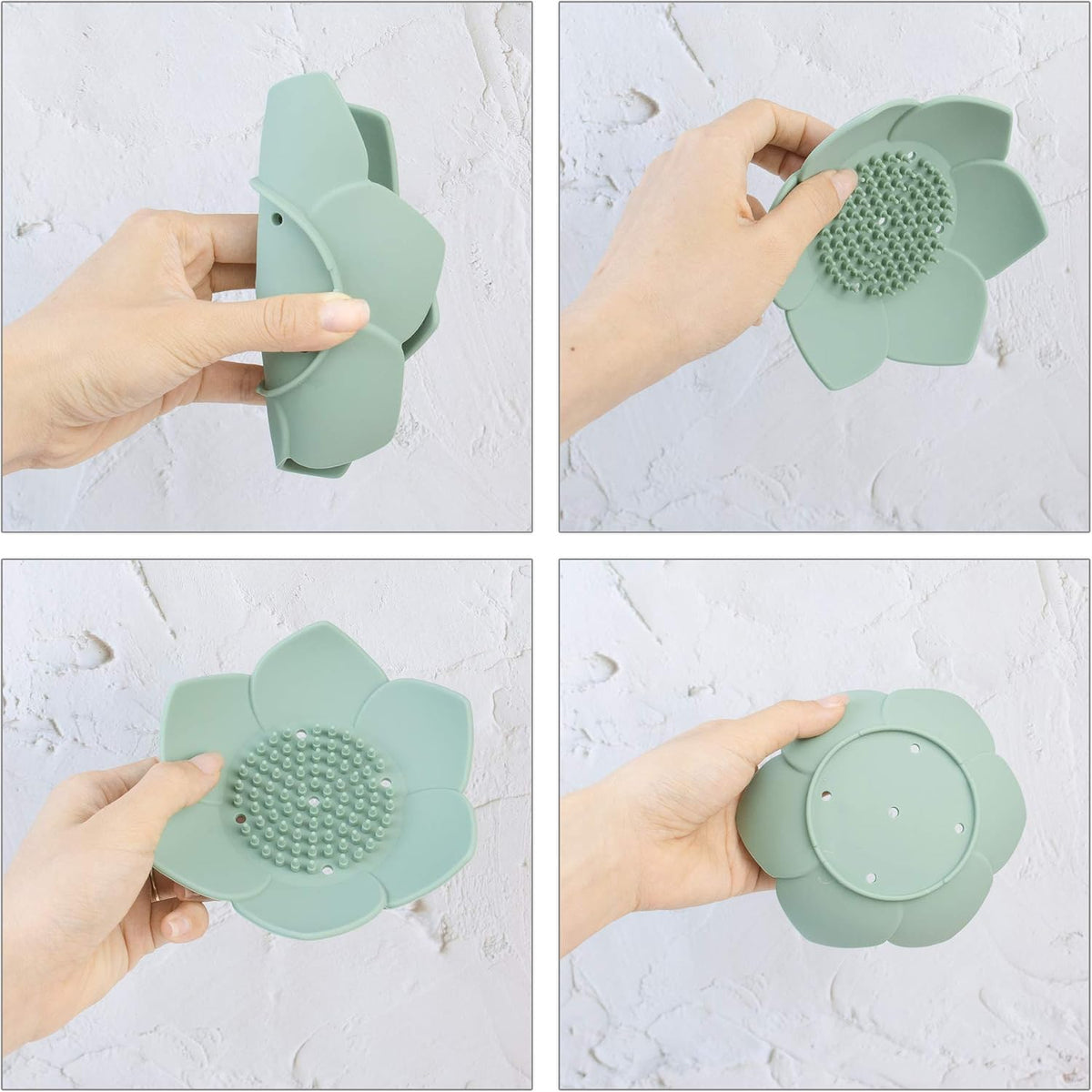 AUEAR, 4 Pack Lotus Flowers Soap Dish with Drain Silicone Holder Non-Slip Flexible Tray for Bathroom Shower