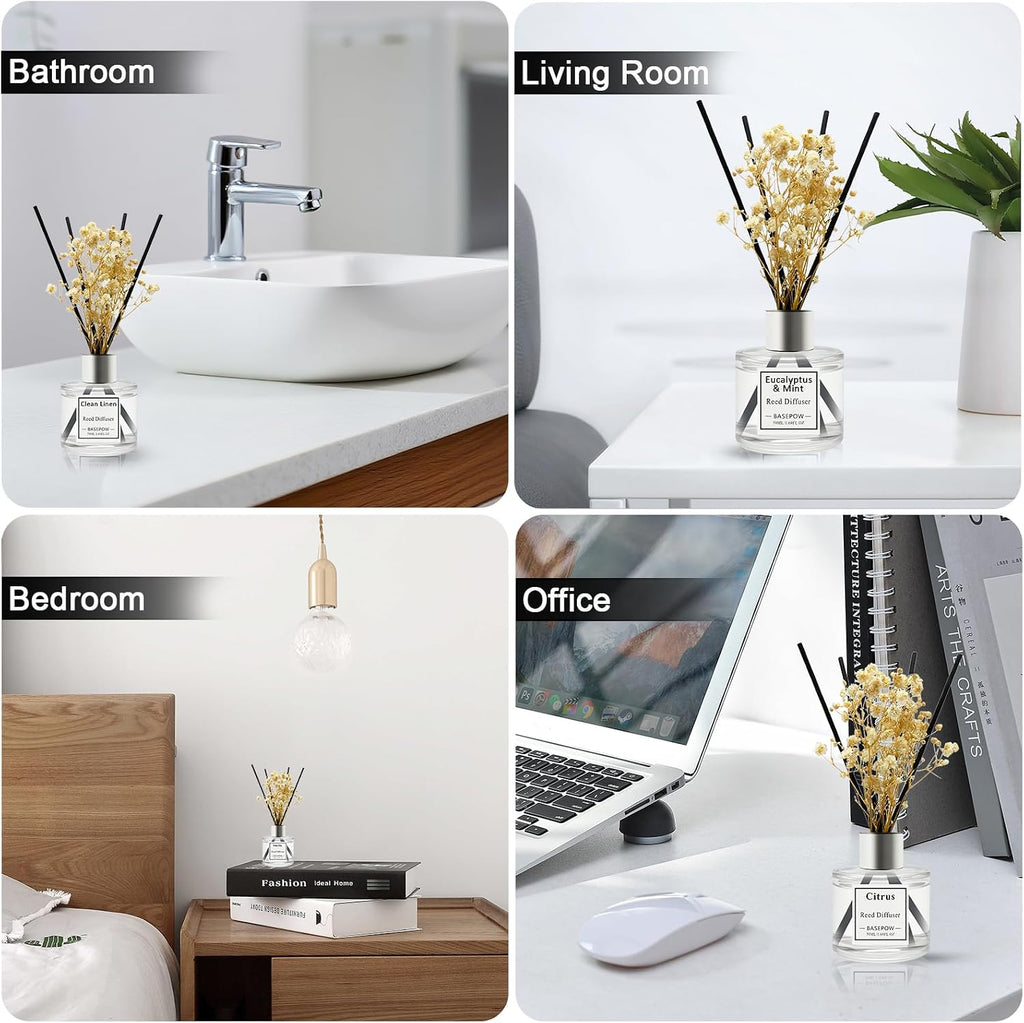 Reed Diffuser Set of 3 Pack,Citrus,Clean Linen,Ocean Scented Oil Diffuser with 12 Sticks,Reed Diffuser for Home Living Room Office Bathroom Air Freshener,50ml x 3