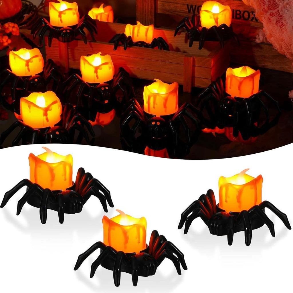 12 PCS Spider Tea Lights Flameless Candles Halloween Lights Indoor