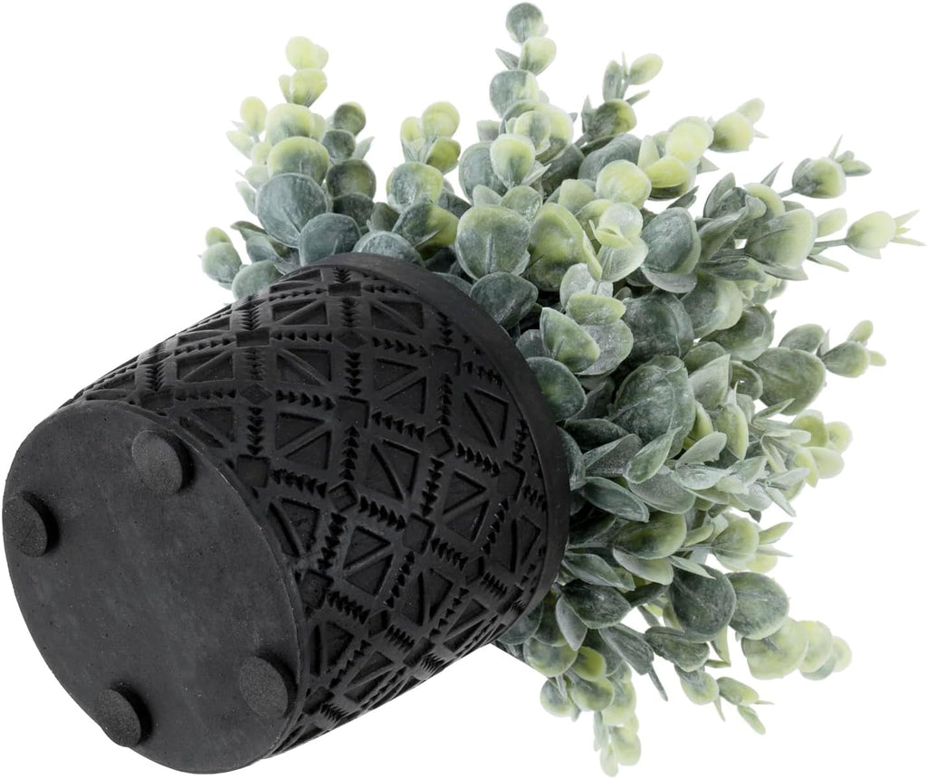 MyGift Black Artificial Eucalyptus Plant Gray Concrete Embossed Planter